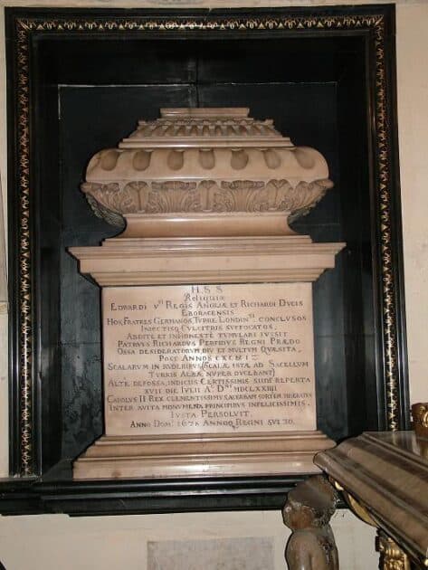 Image of the urn at Westminster Abbey where the Princes in the Tower's remains are held.